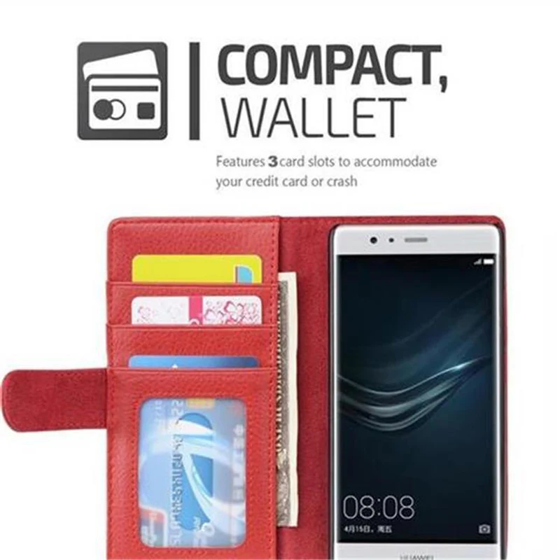 Cadorabo Hülle kompatibel mit Huawei P9 Schutzhülle mit Magnetverschluss und 3 Kartenfächern