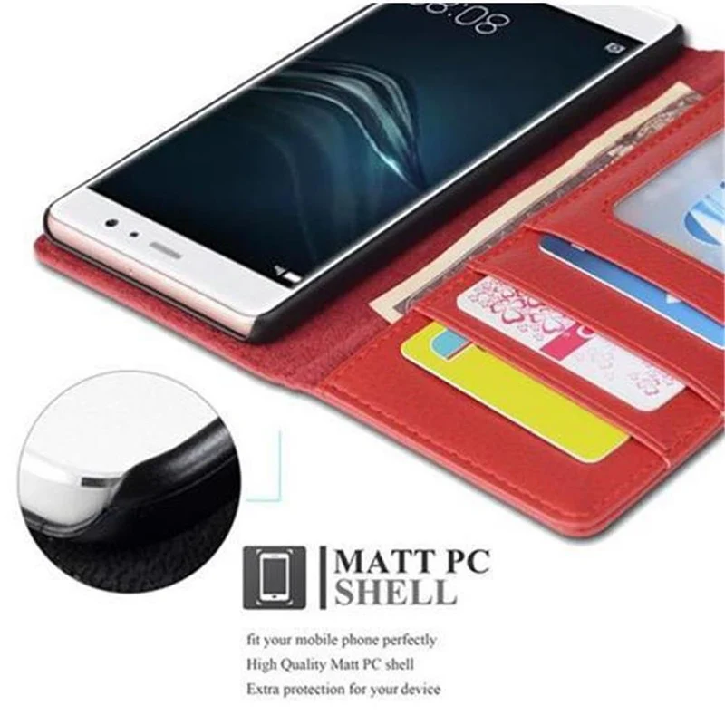Cadorabo Hülle kompatibel mit Huawei P9 Schutzhülle mit Magnetverschluss und 3 Kartenfächern
