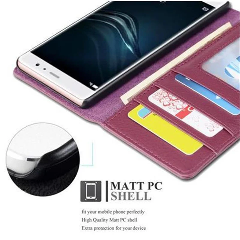 Cadorabo Hülle kompatibel mit Huawei P9 Schutzhülle mit Magnetverschluss und 3 Kartenfächern