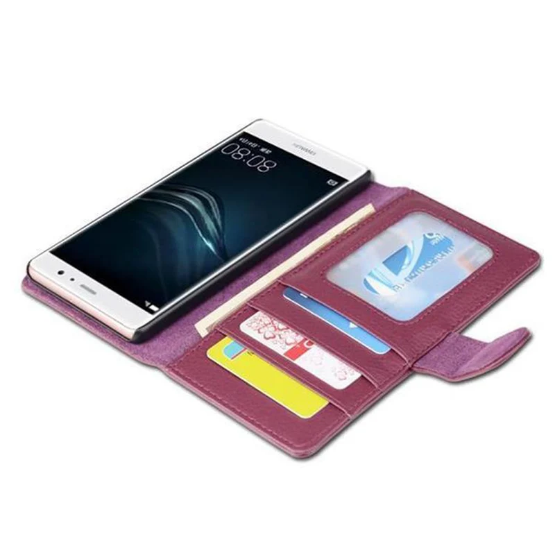 Cadorabo Hülle kompatibel mit Huawei P9 Schutzhülle mit Magnetverschluss und 3 Kartenfächern
