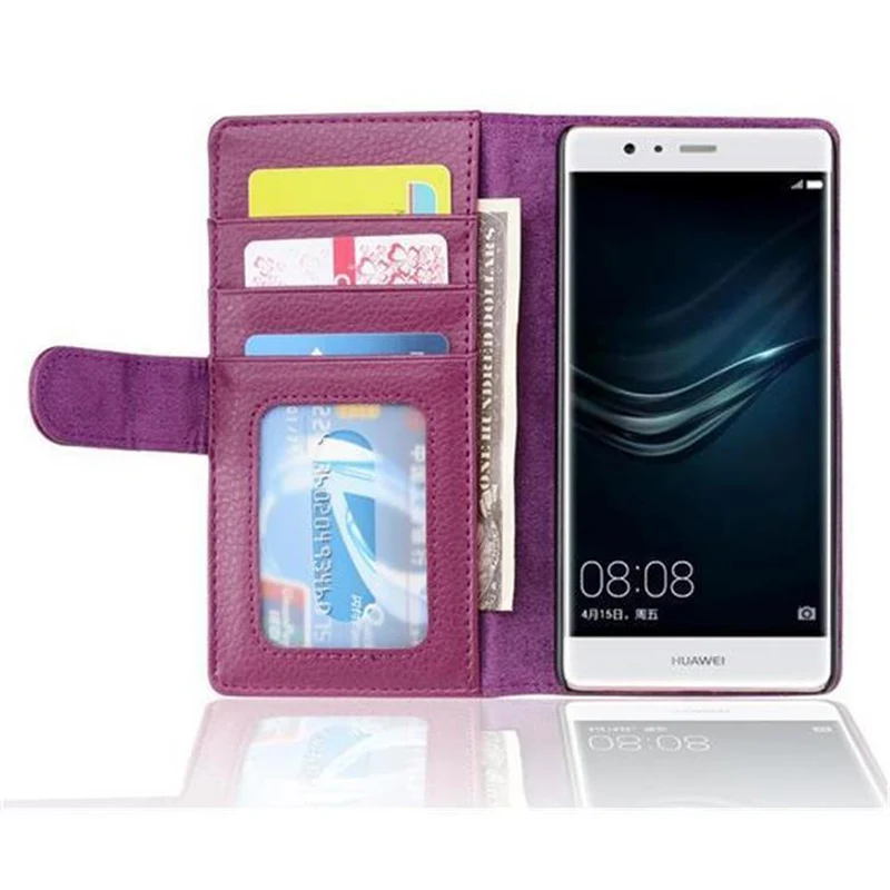 Cadorabo Hülle kompatibel mit Huawei P9 Schutzhülle mit Magnetverschluss und 3 Kartenfächern