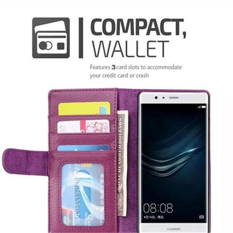 Cadorabo Hülle kompatibel mit Huawei P9 Schutzhülle mit Magnetverschluss und 3 Kartenfächern