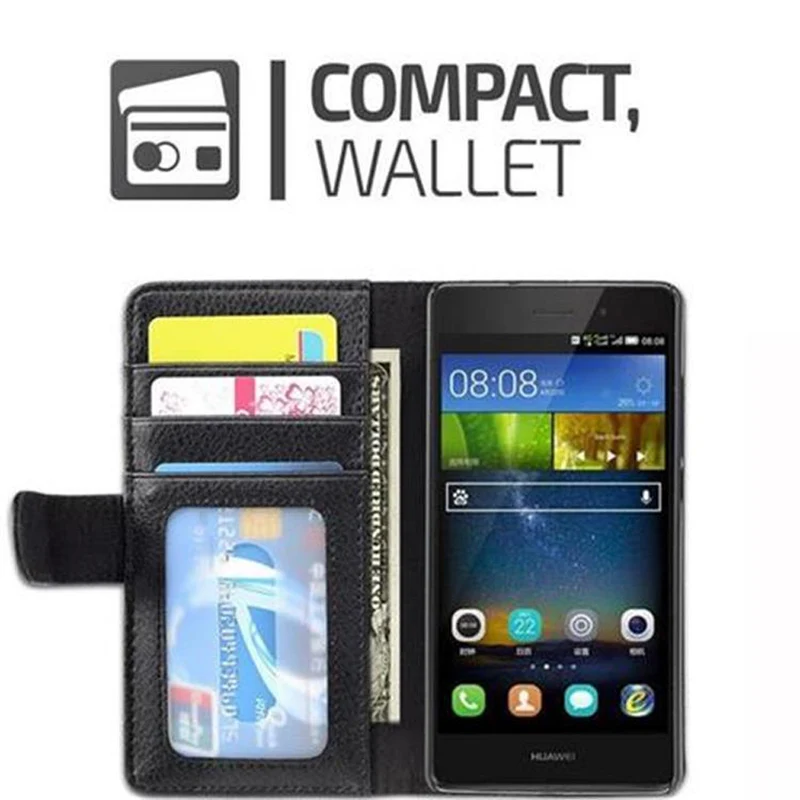 Cadorabo Hülle kompatibel mit Huawei P8 LITE 2015 Schutzhülle mit Magnetverschluss und 3 Kartenfächern
