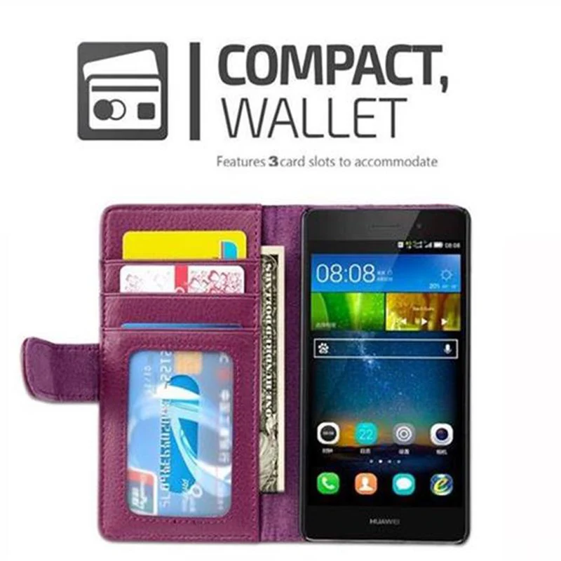 Cadorabo Hülle kompatibel mit Huawei P8 LITE 2015 Schutzhülle mit Magnetverschluss und 3 Kartenfächern