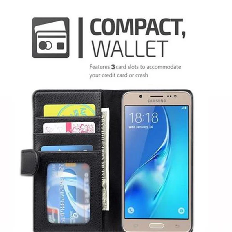 Cadorabo Hülle kompatibel mit Samsung Galaxy J5 2016 Schutzhülle mit Magnetverschluss und 3 Kartenfächern