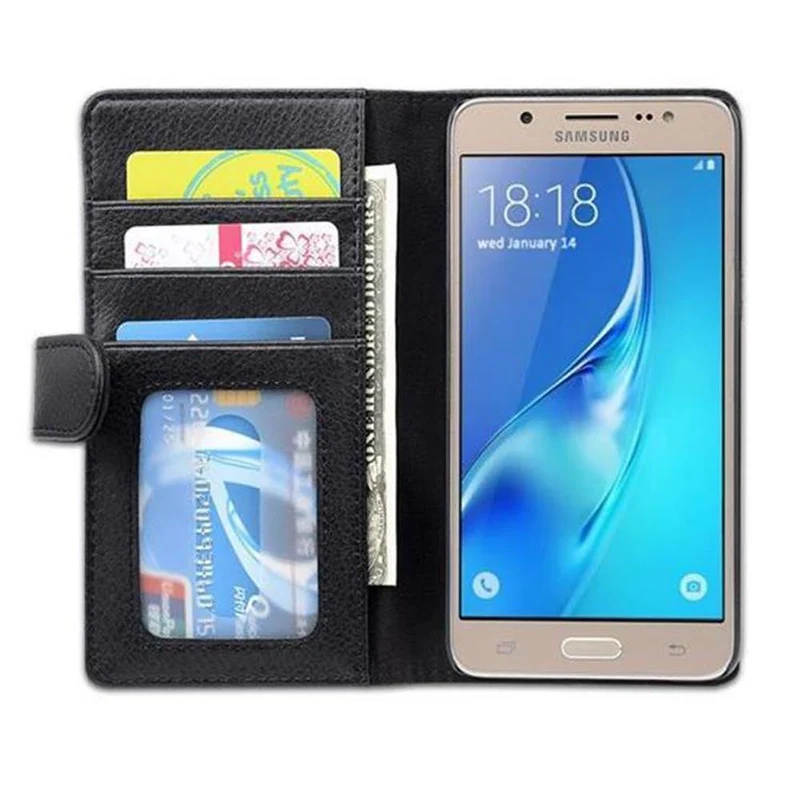Cadorabo Hülle kompatibel mit Samsung Galaxy J5 2016 Schutzhülle mit Magnetverschluss und 3 Kartenfächern