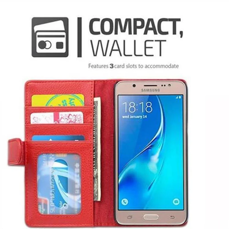 Cadorabo Hülle kompatibel mit Samsung Galaxy J5 2016 Schutzhülle mit Magnetverschluss und 3 Kartenfächern