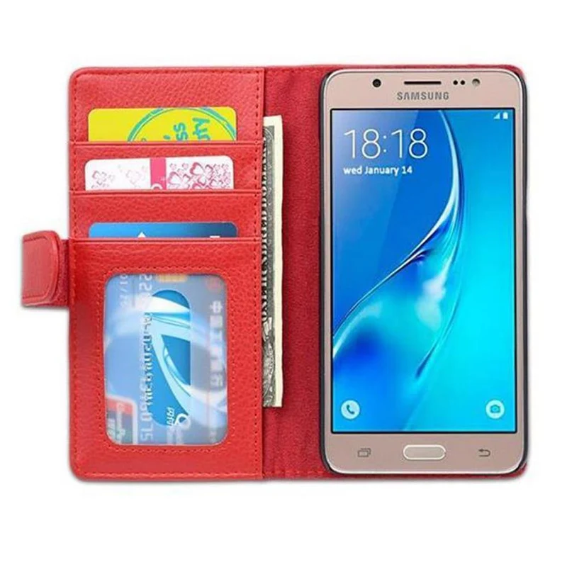 Cadorabo Hülle kompatibel mit Samsung Galaxy J5 2016 Schutzhülle mit Magnetverschluss und 3 Kartenfächern