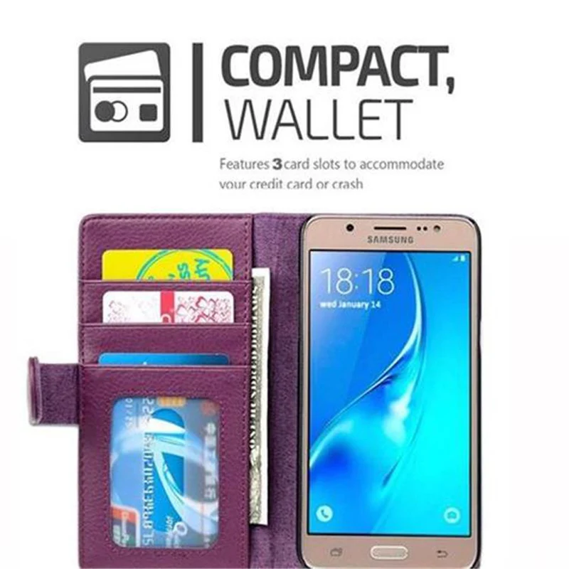 Cadorabo Hülle kompatibel mit Samsung Galaxy J5 2016 Schutzhülle mit Magnetverschluss und 3 Kartenfächern