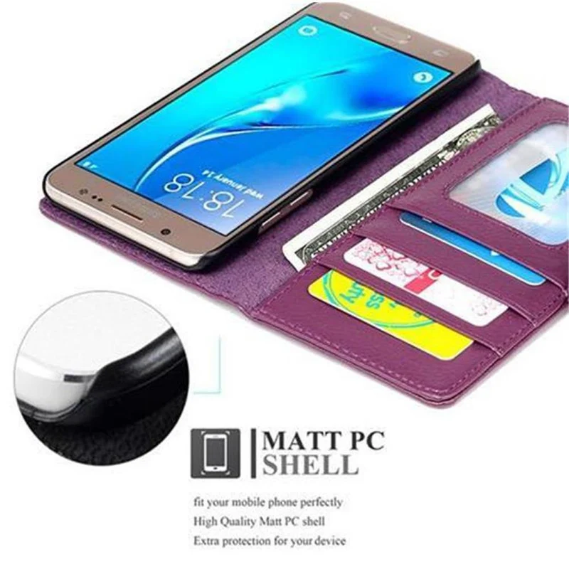 Cadorabo Hülle kompatibel mit Samsung Galaxy J5 2016 Schutzhülle mit Magnetverschluss und 3 Kartenfächern