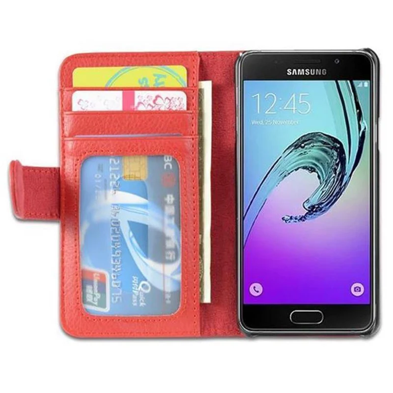 Cadorabo Hülle kompatibel mit Samsung Galaxy A3 2016 Schutzhülle mit Magnetverschluss und 3 Kartenfächern