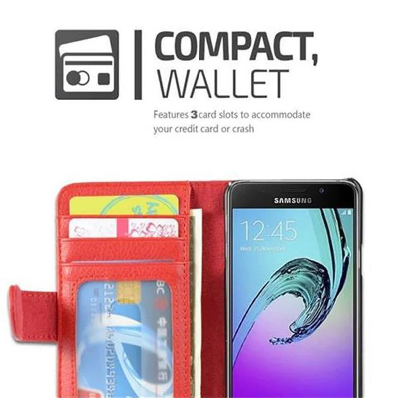 Cadorabo Hülle kompatibel mit Samsung Galaxy A3 2016 Schutzhülle mit Magnetverschluss und 3 Kartenfächern