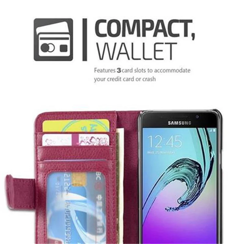 Cadorabo Hülle kompatibel mit Samsung Galaxy A3 2016 Schutzhülle mit Magnetverschluss und 3 Kartenfächern