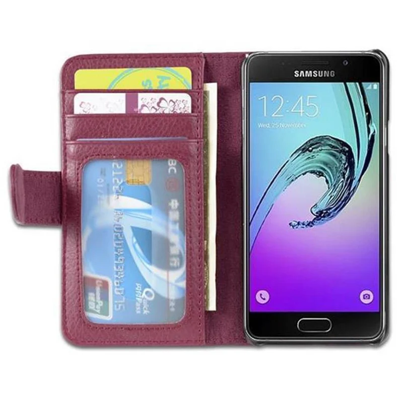 Cadorabo Hülle kompatibel mit Samsung Galaxy A3 2016 Schutzhülle mit Magnetverschluss und 3 Kartenfächern