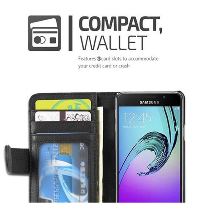 Cadorabo Hülle kompatibel mit Samsung Galaxy A3 2016 Schutzhülle mit Magnetverschluss und 3 Kartenfächern