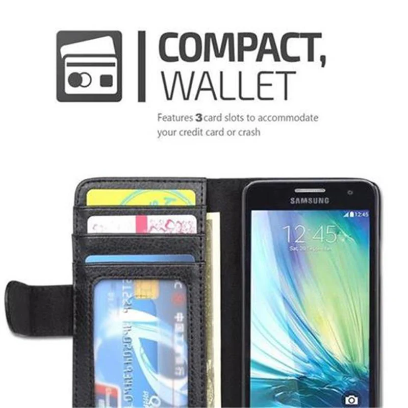 Cadorabo Hülle kompatibel mit Samsung Galaxy A3 2015 Schutzhülle mit Magnetverschluss und 3 Kartenfächern