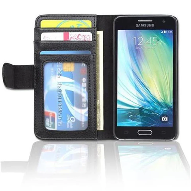 Cadorabo Hülle kompatibel mit Samsung Galaxy A3 2015 Schutzhülle mit Magnetverschluss und 3 Kartenfächern