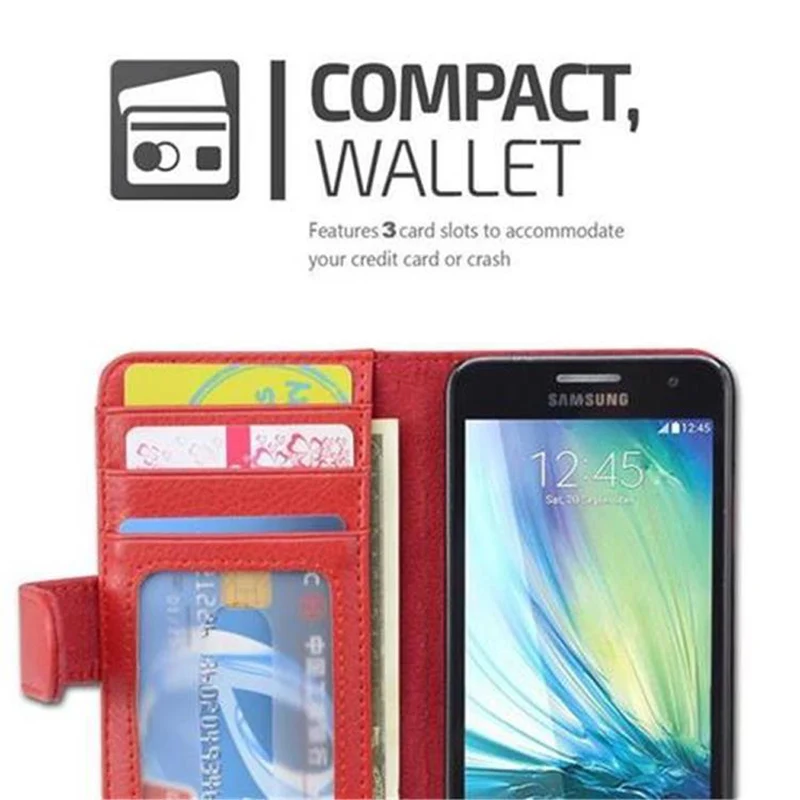 Cadorabo Hülle kompatibel mit Samsung Galaxy A3 2015 Schutzhülle mit Magnetverschluss und 3 Kartenfächern