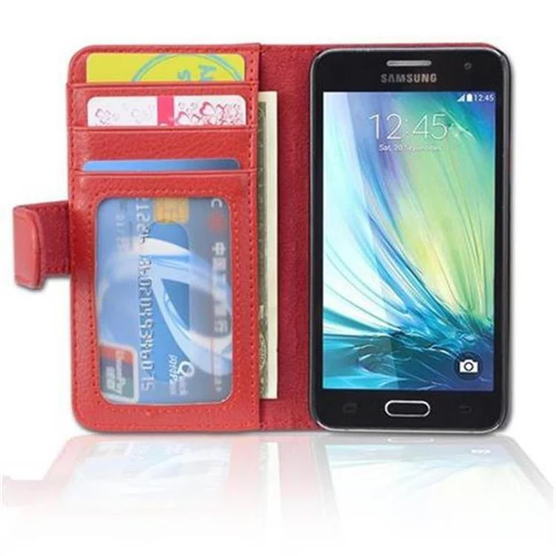 Cadorabo Hülle kompatibel mit Samsung Galaxy A3 2015 Schutzhülle mit Magnetverschluss und 3 Kartenfächern