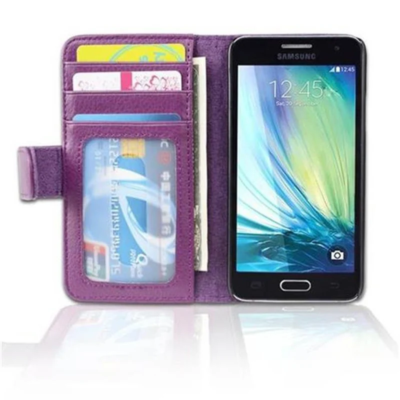 Cadorabo Hülle kompatibel mit Samsung Galaxy A3 2015 Schutzhülle mit Magnetverschluss und 3 Kartenfächern
