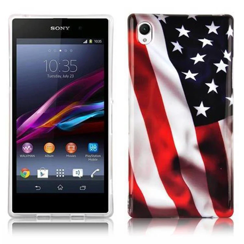 Cadorabo Hülle kompatibel mit Sony Xperia Z1 mit STARS AND STRIPES Aufdruck - Hard Case Schutzhülle im trendigen Design