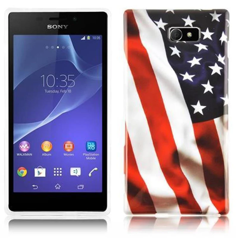 Cadorabo Hülle kompatibel mit Sony Xperia M2 / M2 AQUA mit STARS AND STRIPES Aufdruck - Hard Case Schutzhülle im trendigen Design