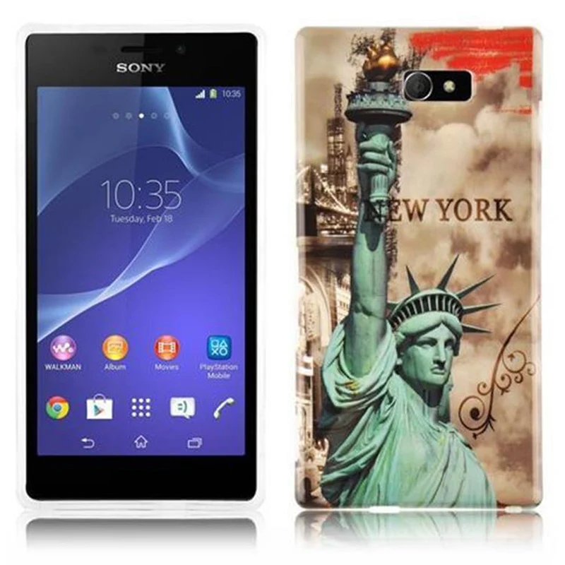 Cadorabo Hülle kompatibel mit Sony Xperia M2 / M2 AQUA mit STARS AND STRIPES Aufdruck - Hard Case Schutzhülle im trendigen Design