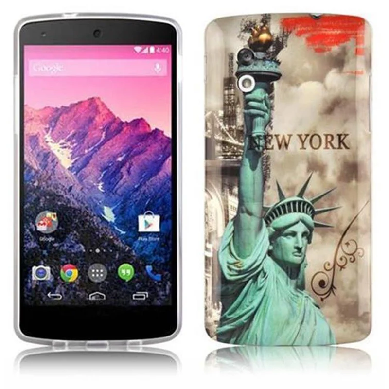 Cadorabo Hülle kompatibel mit LG Google NEXUS 5 mit NEW YORK - FREIHEITSSTATUE Aufdruck - Hard Case Schutzhülle im trendigen Design