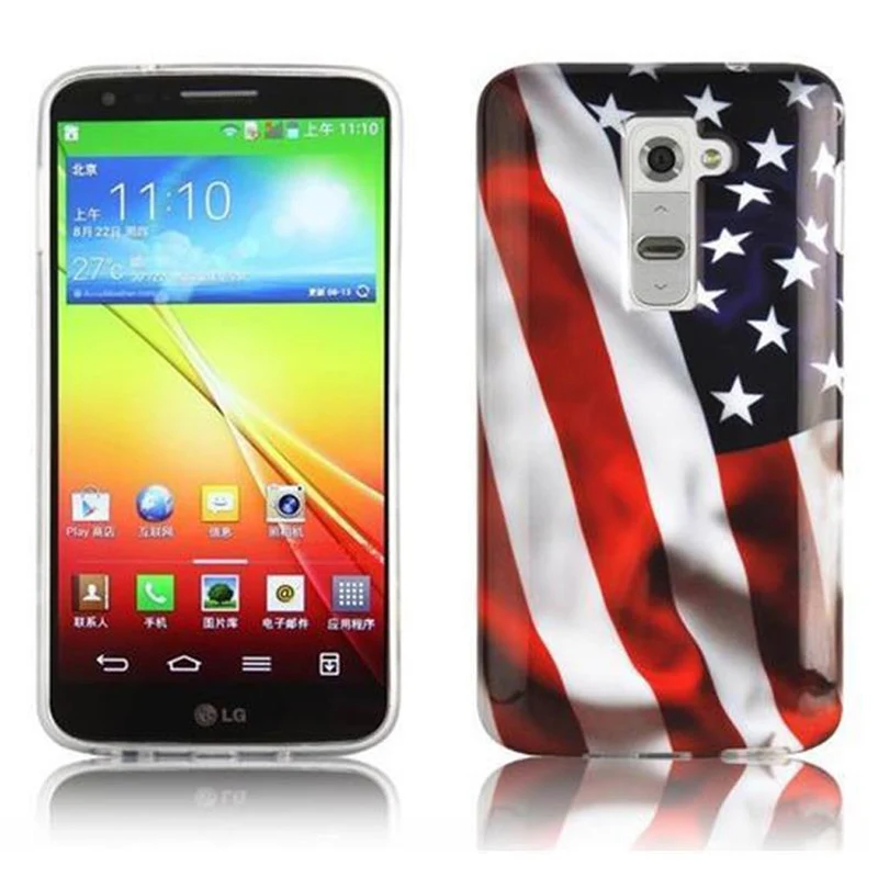 Cadorabo Hülle kompatibel mit LG G2 mit STARS AND STRIPES Aufdruck - Hard Case Schutzhülle im trendigen Design