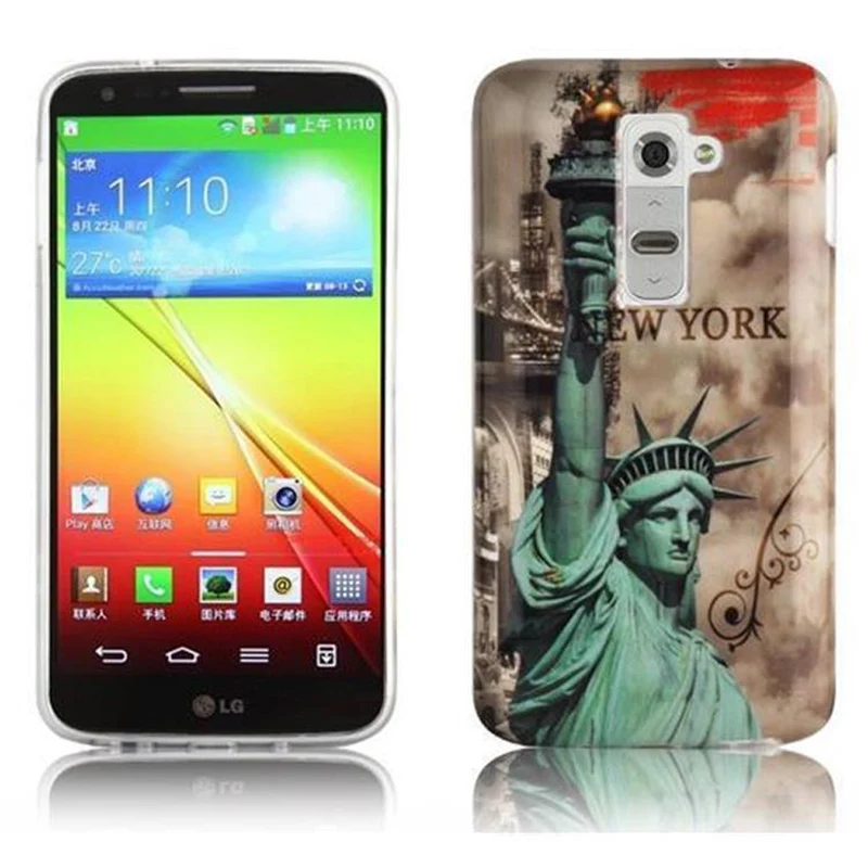 Cadorabo Hülle kompatibel mit LG G2 mit STARS AND STRIPES Aufdruck - Hard Case Schutzhülle im trendigen Design