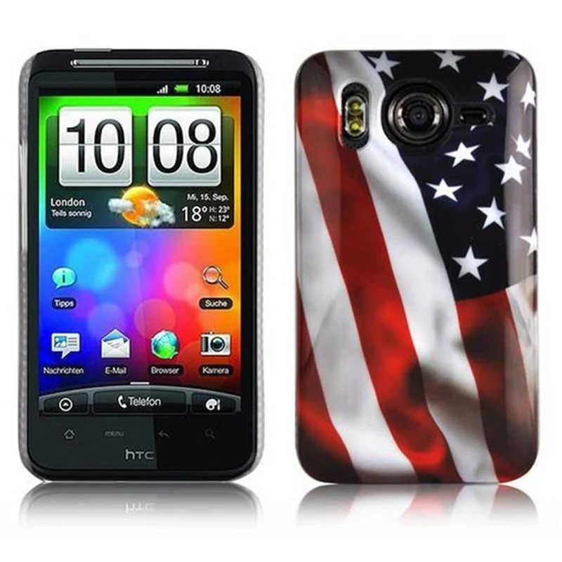 Cadorabo Hülle kompatibel mit HTC Desire HD mit STARS AND STRIPES Aufdruck - Hard Case Schutzhülle im trendigen Design