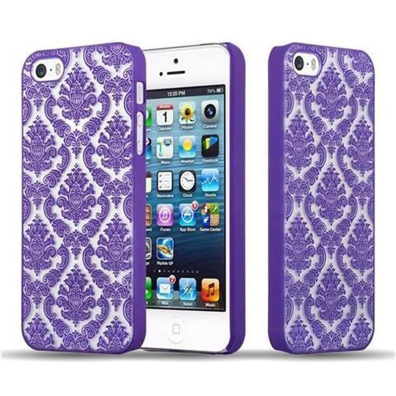 Cadorabo Hülle kompatibel mit Apple iPhone 5 / 5S / SE 2016 Hard Case Schutzhülle in Blumen Paisley Henna Design gegen Kratzer und Stöße