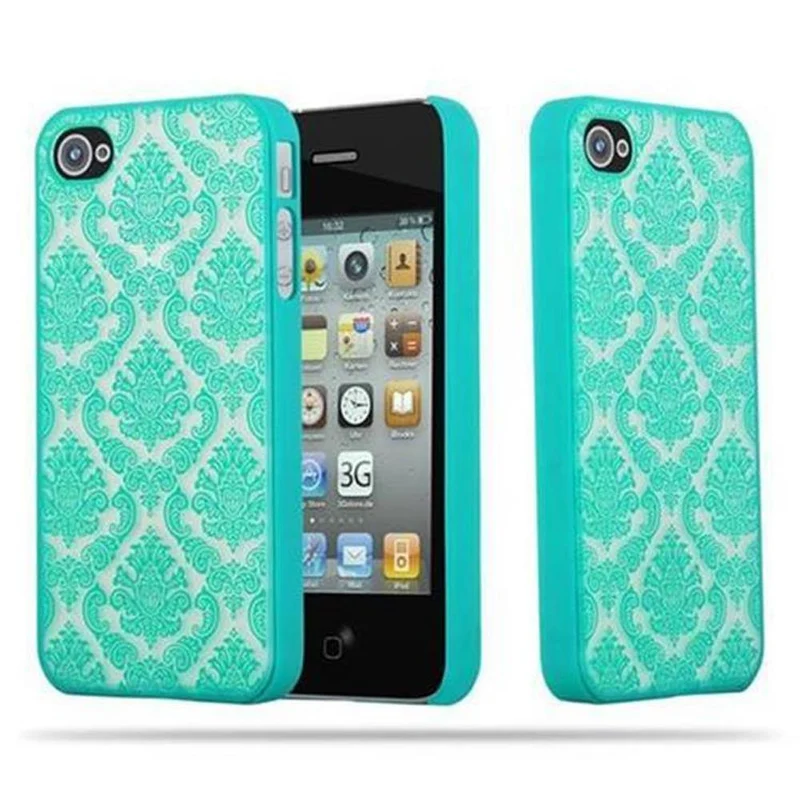 Cadorabo Hülle kompatibel mit Apple iPhone 4 / 4S Hard Case Schutzhülle in Blumen Paisley Henna Design gegen Kratzer und Stöße