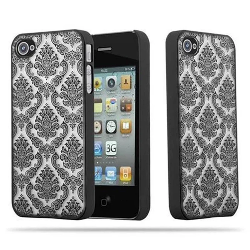 Cadorabo Hülle kompatibel mit Apple iPhone 4 / 4S Hard Case Schutzhülle in Blumen Paisley Henna Design gegen Kratzer und Stöße