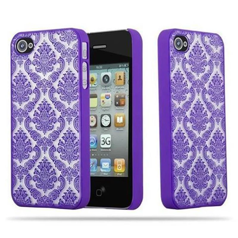 Cadorabo Hülle kompatibel mit Apple iPhone 4 / 4S Hard Case Schutzhülle in Blumen Paisley Henna Design gegen Kratzer und Stöße