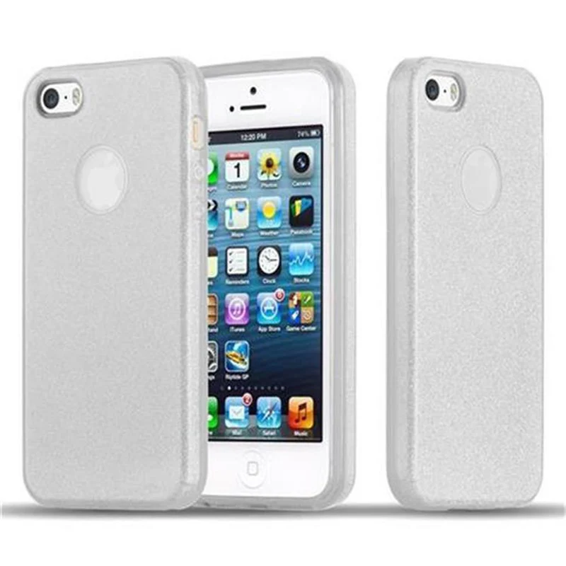 Cadorabo Hülle kompatibel mit Apple iPhone 5 / 5S / SE 2016 TPU Silikon und Hard Case Schutzhülle im Glitzer Design
