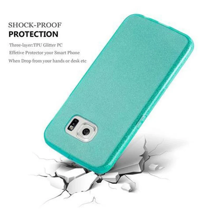 Cadorabo Hülle kompatibel mit Samsung Galaxy S6 EDGE TPU Silikon und Hard Case Schutzhülle im Glitzer Design