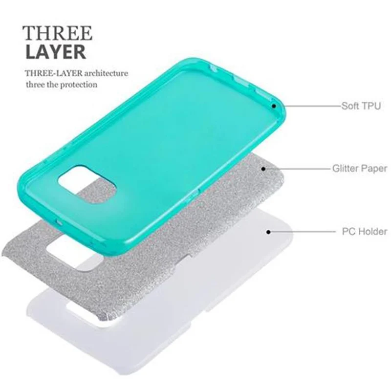 Cadorabo Hülle kompatibel mit Samsung Galaxy S6 EDGE TPU Silikon und Hard Case Schutzhülle im Glitzer Design