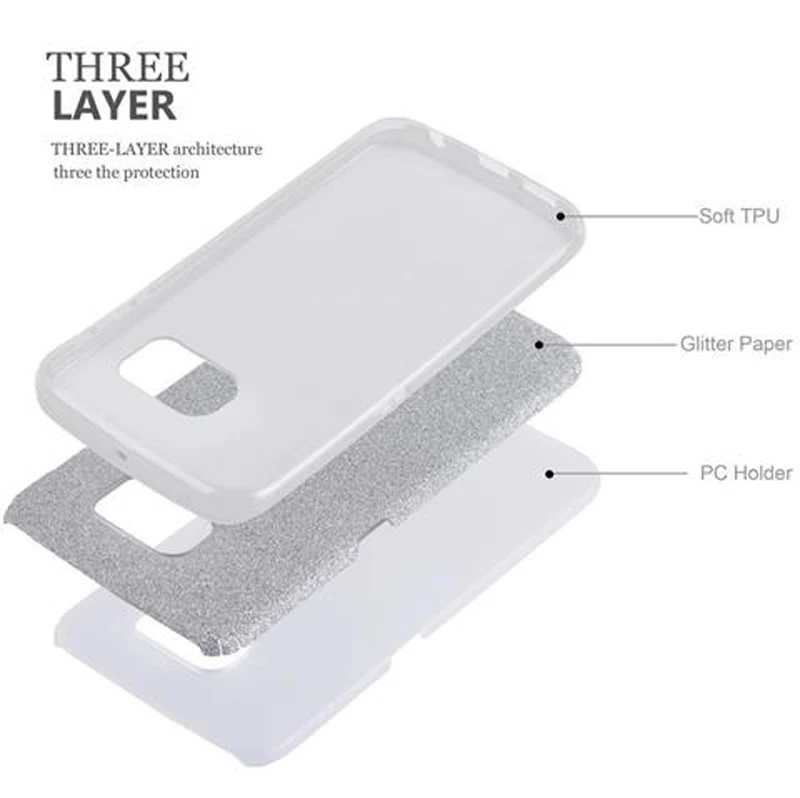 Cadorabo Hülle kompatibel mit Samsung Galaxy S6 EDGE TPU Silikon und Hard Case Schutzhülle im Glitzer Design
