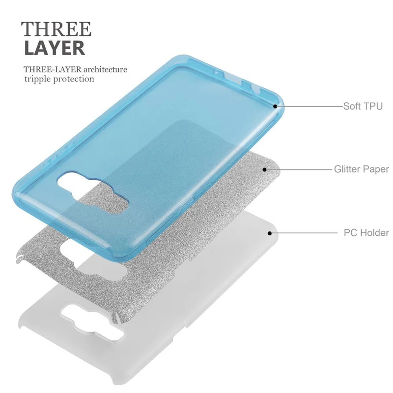 Cadorabo Hülle kompatibel mit Samsung Galaxy J5 2016 TPU Silikon und Hard Case Schutzhülle im Glitzer Design