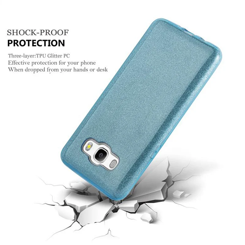 Cadorabo Hülle kompatibel mit Samsung Galaxy J5 2016 TPU Silikon und Hard Case Schutzhülle im Glitzer Design