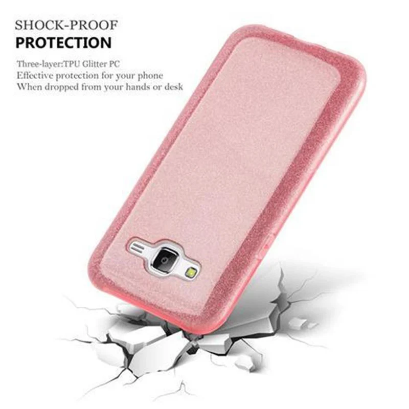 Cadorabo Hülle kompatibel mit Samsung Galaxy J5 2015 TPU Silikon und Hard Case Schutzhülle im Glitzer Design