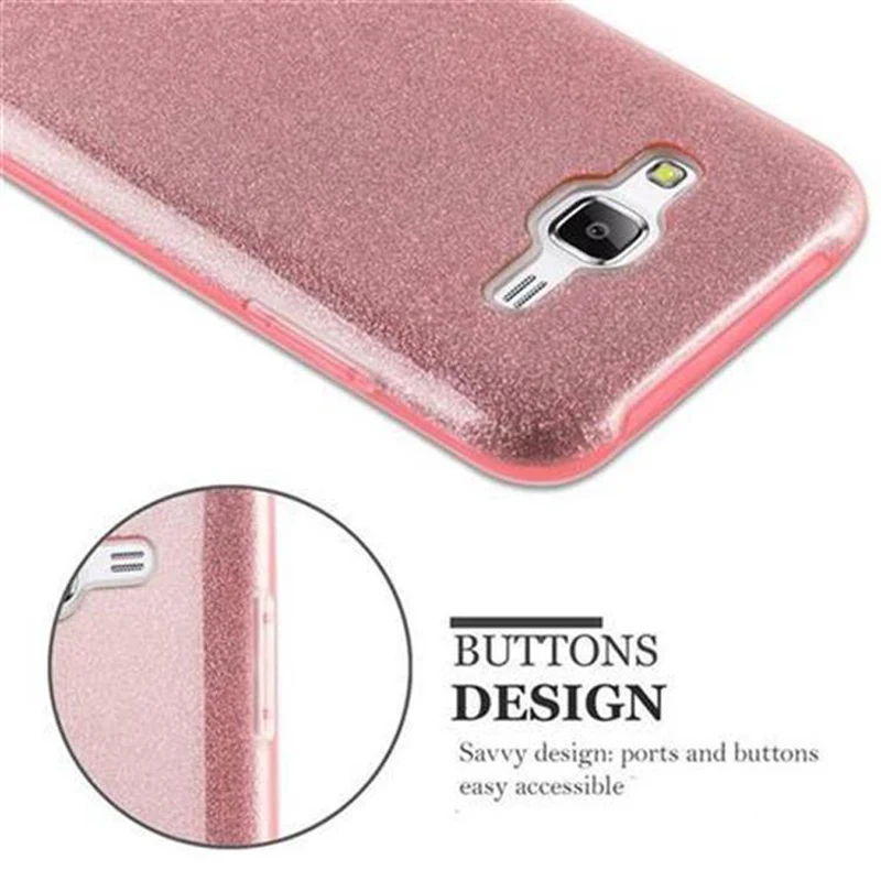 Cadorabo Hülle kompatibel mit Samsung Galaxy J5 2015 TPU Silikon und Hard Case Schutzhülle im Glitzer Design