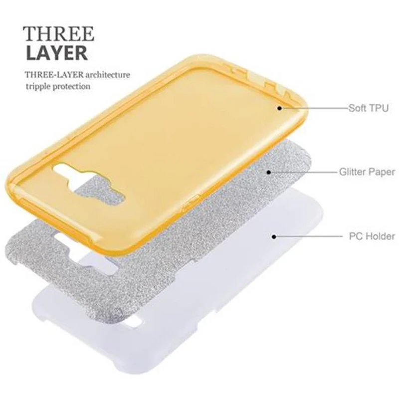 Cadorabo Hülle kompatibel mit Samsung Galaxy J5 2015 TPU Silikon und Hard Case Schutzhülle im Glitzer Design