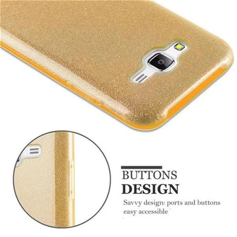 Cadorabo Hülle kompatibel mit Samsung Galaxy J5 2015 TPU Silikon und Hard Case Schutzhülle im Glitzer Design