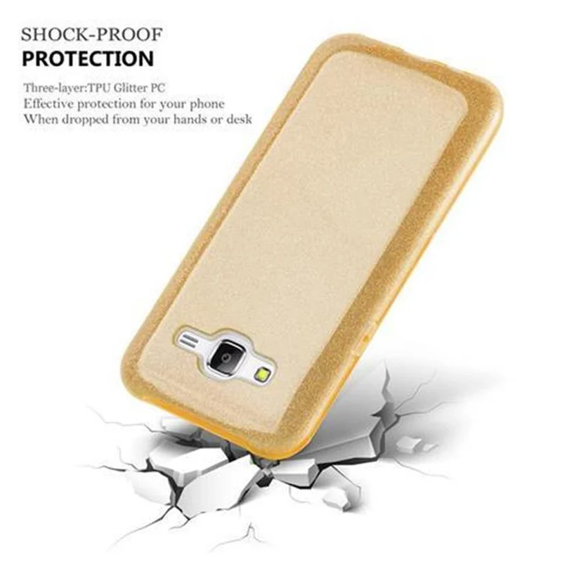 Cadorabo Hülle kompatibel mit Samsung Galaxy J5 2015 TPU Silikon und Hard Case Schutzhülle im Glitzer Design