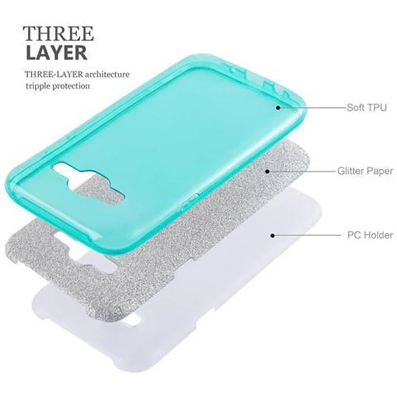 Cadorabo Hülle kompatibel mit Samsung Galaxy J5 2015 TPU Silikon und Hard Case Schutzhülle im Glitzer Design