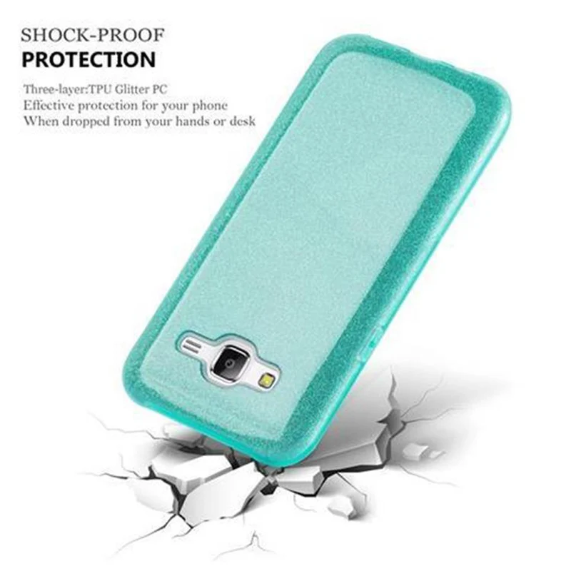 Cadorabo Hülle kompatibel mit Samsung Galaxy J5 2015 TPU Silikon und Hard Case Schutzhülle im Glitzer Design