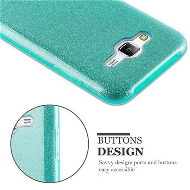 Cadorabo Hülle kompatibel mit Samsung Galaxy J5 2015 TPU Silikon und Hard Case Schutzhülle im Glitzer Design