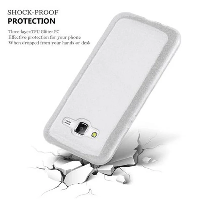 Cadorabo Hülle kompatibel mit Samsung Galaxy J5 2015 TPU Silikon und Hard Case Schutzhülle im Glitzer Design